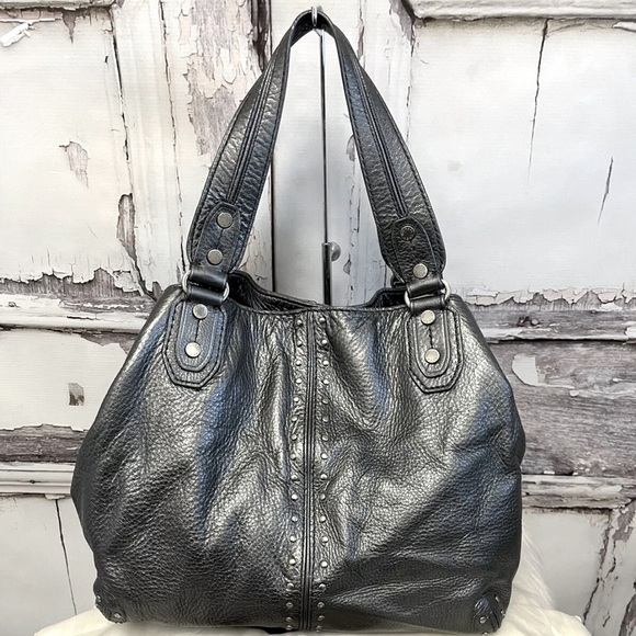Michael Kors silver metallic studded Astor satchel bag EUC - Picture 1 of 10